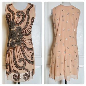 Los Angeles Boutique Nude Peach Sleeveless Sequin Holiday Cocktail Party Dress M